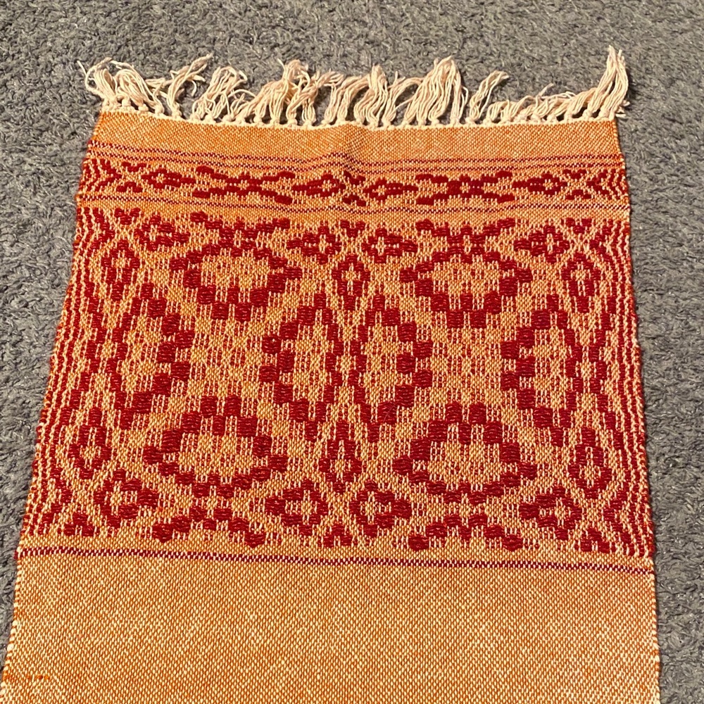 Handwoven Red and Gold Woven Fringe Scarf - Picture 3 of 3